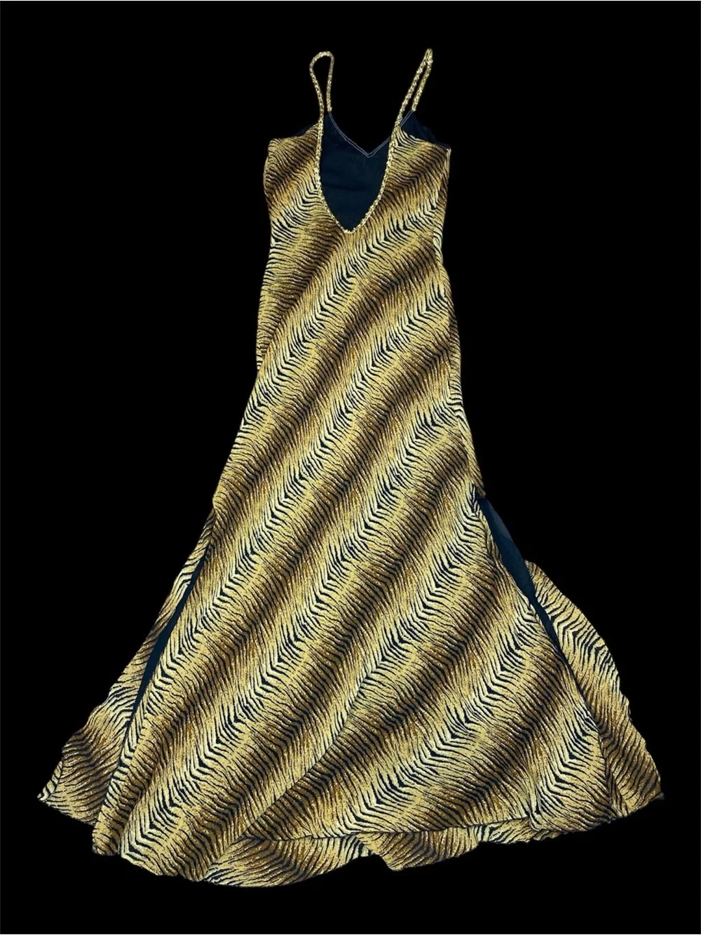 Vintage Emily D. Tiger Animal Print Georgette Maxi Dress Open Back Size Medium - Picture 2 of 6
